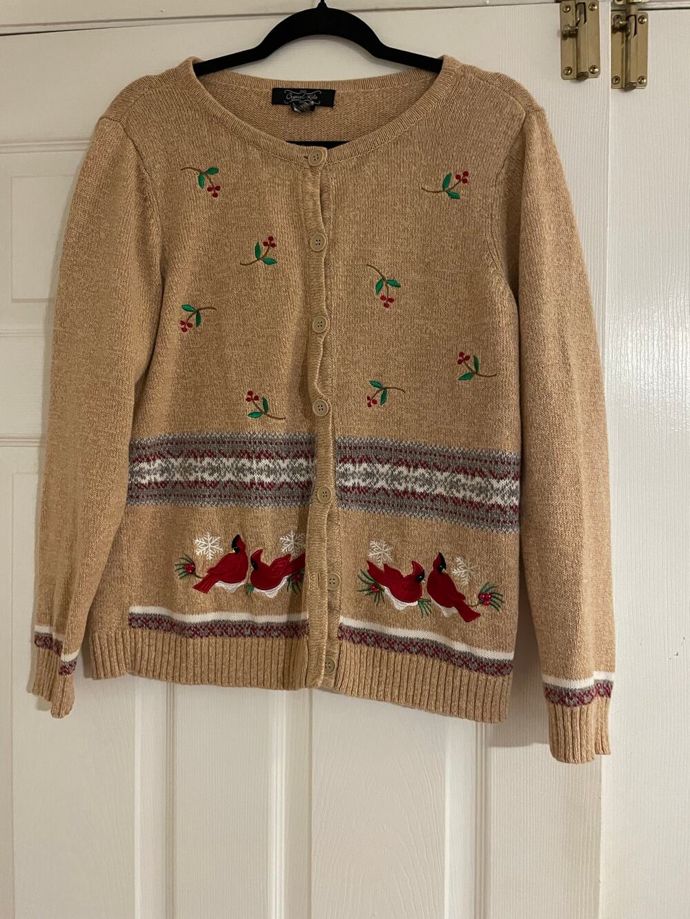 Crystal Kobe cardigan winter Holiday Tan and red size medium